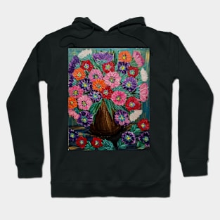 Fun and cheerful abstract flowers in a vintage gold vase Hoodie